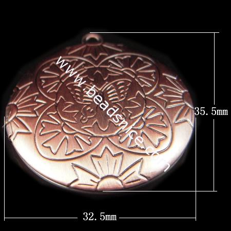 Brass Pendant, Album box,Flat Round, 35.5x32.5mm,inside diameter 24.2mm,Nickel free, Lead Free,Hole:Approx 2.2MM,