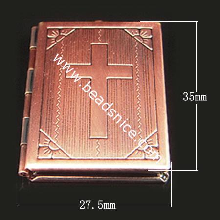 Brass Pendant, Album box,Rectangle, 35x27.5mm,inside diameter 28.8x18.8mm,Nickel free, Lead Free,Hole:Approx 2.5MM,