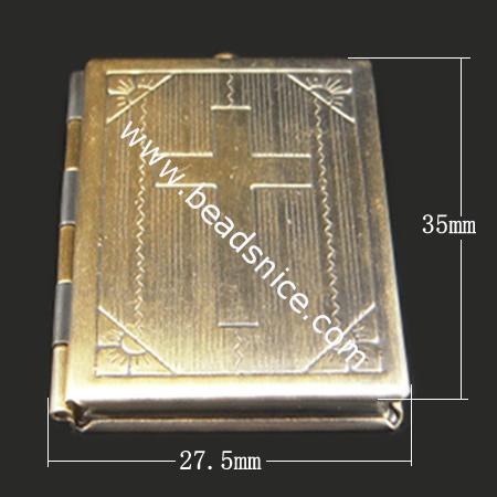 Brass Pendant, Album box,Rectangle, 35x27.5mm,inside diameter 28.8x18.8mm,Nickel free, Lead Free,Hole:Approx 2.5MM,