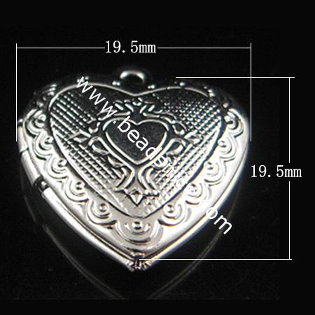 Brass Pendant, Album box,Heart,silver plated, 19.5x19.5mm,inside diameter 13.9x11.5mm,Nickel free, Lead Free,Hole:Approx 2MM, 