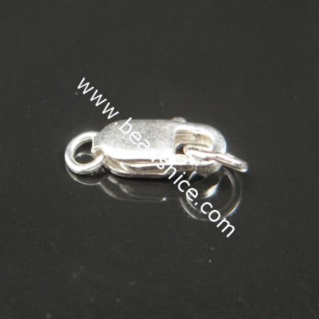 Sterling Silver Lobster Claw Clasps, with Ring, 14x5.5mm, 