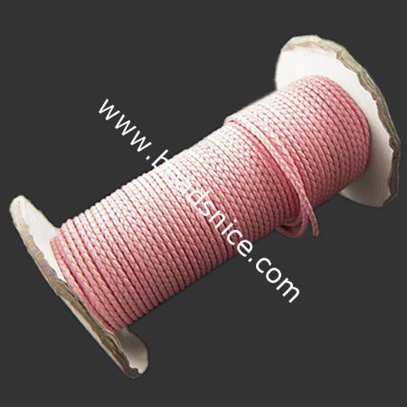 Leatheroid Cord, Pink, Braided, Four Strands twisted, 4mm, Length:126 Yard,
