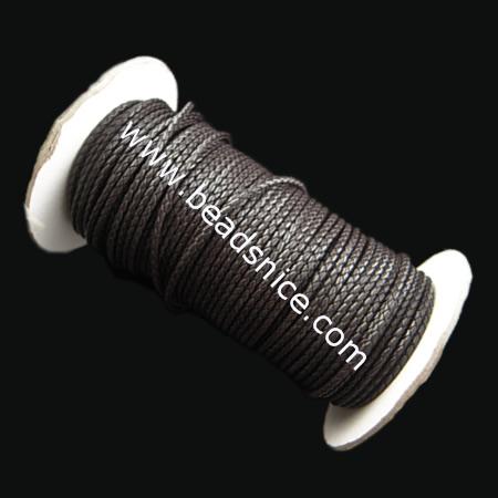 Leatheroid Cord, Brown, Braided, Four Strands twisted, 3mm, Length:180 Yard,