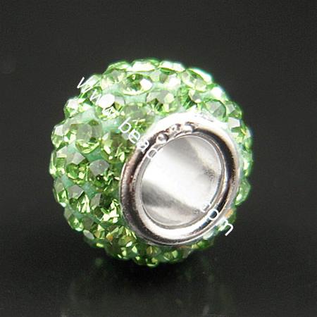 Rhinestone Beads European, Sterling Silver core,8x11mm,hole:approx 4.5mm,