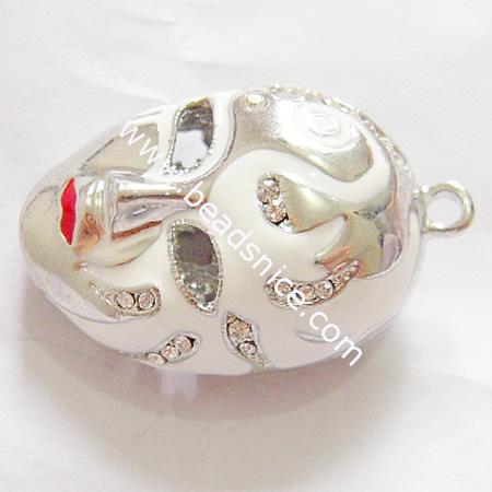 Jewelry Alloy Pendant with Rhinestone ,35x22x15mm,Nickel Free,Lead Free,hole:approx 3mm, 