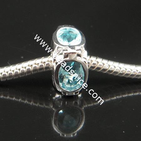 sterling silver European style beads,with zircon,12x12mm,hole:4.2mm,