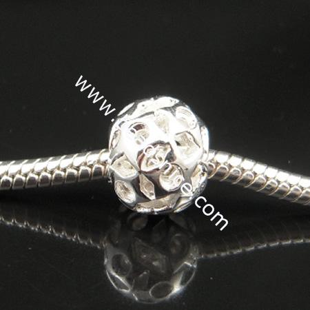 925 Sterling Silver European Beads Style With Zircon(C.Z) Beads ，10x12mm,hole:4.5mm,  