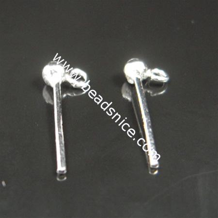 Sterling Silver Ear Stud Component, ball post, 17x6mm, Hole:Approx 2MM, 