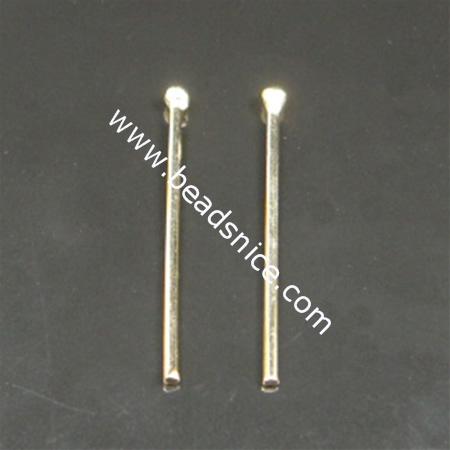Sterling Silver Headpins, 14K Gold Plating, 26x1x2.0mm,