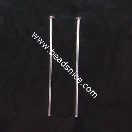 925 Sterling Silver Headpins, 65x0.5x1.5mm,