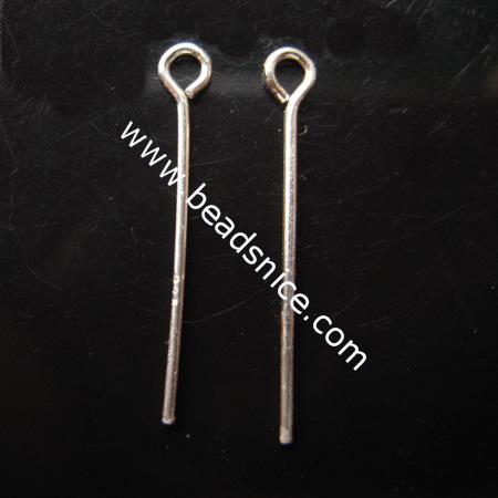 925 Sterling Silver Eyepins, 15x0.7mm, Hole:Approx 1.5MM,
