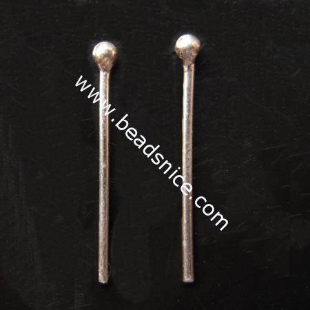 Sterling Silver Headpins, Round head, 51x0.3x1.5mm，