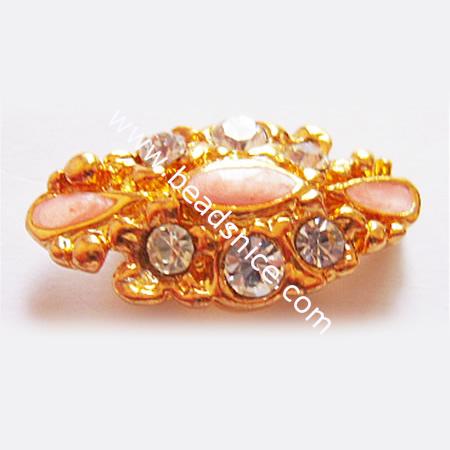 Jewelry spacer bars with middle east rhinestone, metal alloy, nickel-free, two rows, 20x10mm, Hole:approx 1.5mm,
