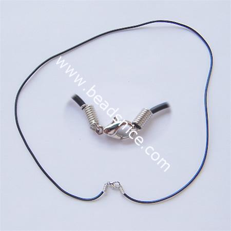 Jewelry Making Necklace Cord, Rubber cord with alloy clasp, 1.5mm, 18 Inch ，
