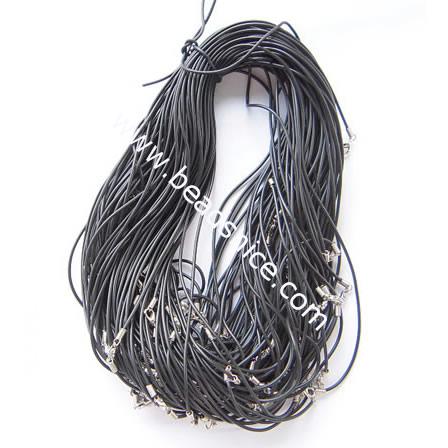 Jewelry Making Necklace Cord, Rubber cord with alloy clasp, 1.5mm, 18 Inch ，