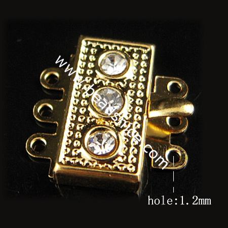 Jewelry clasp,brass,with Rhinestone,three rows,Nickel Free ,Lead safe,17.3x18.2mm,hole:1.2mm,