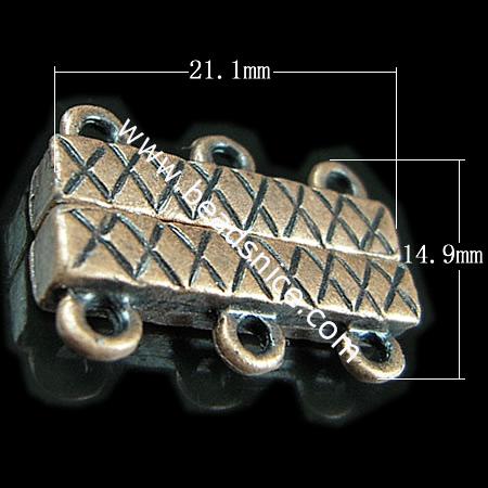 Jewelry clasp，brass，with Rhinestone ，magnetic，Lead Safe，Nickel Free，14.9x21.1mm，hole：approx 1.6mm，