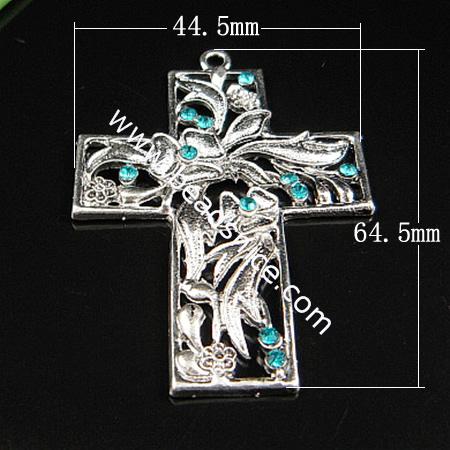 Jewelry alloy Pendant bail,with Rhinestone,Nickel Free,Lead Free,64.5x44.5mm,hole: approx 2.8mm,