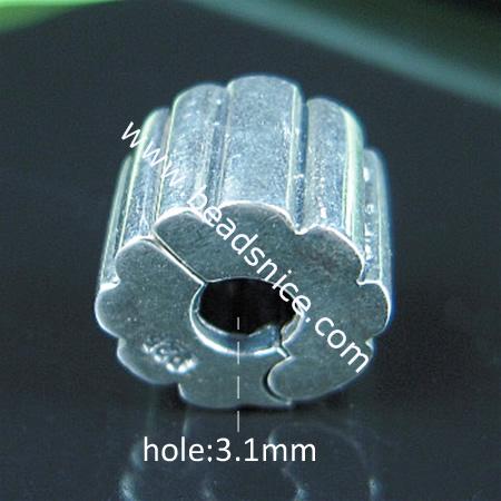 Sterling Silver European Clip/Stopp,9.5x5.8mm,Hole:about 3.1mm,