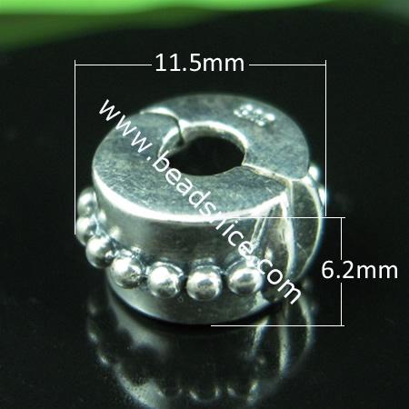 Sterling Silver European Clip/Stopp,11.5x6.2mm,Hole:about 3.2mm,