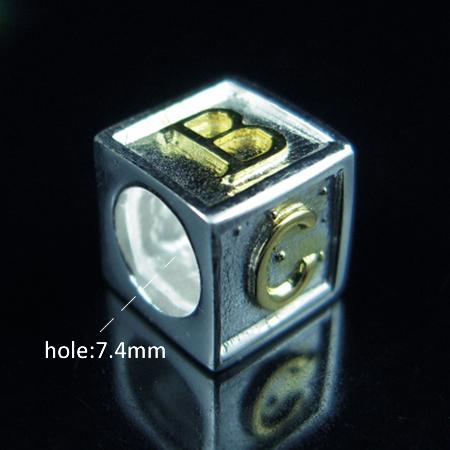 925 Sterling silver European style beads,no  ,Letter,Square,7.4mm,hole:approx 5mm,