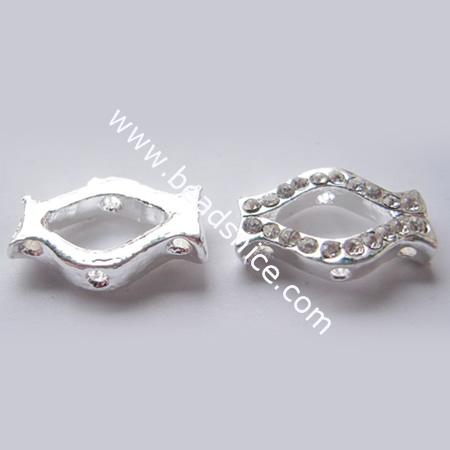 Metal Alloy Connector / Links with rhinestone,nickel free,12x17x3mm,hole:alpprox 1mm,
