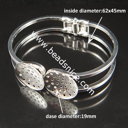Jewelry brass bracelet,base diameter 19mm,inside diameter:62x45mm,lead free,nicekl free,