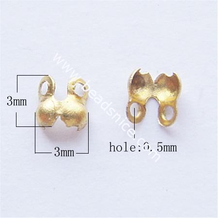 Brass Terminators, bead tip, bottom clamp on,1.2mm, nickel-free,hole:about 0.5mm,