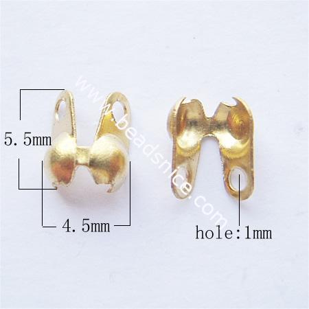 Brass Terminators, bead tip, bottom clamp on,2mm, nickel-free,hole:about 1mm,
