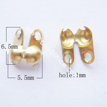 Brass Terminators, bead tip, bottom clamp on,2.4mm, nickel-free,hole:about 1mm,