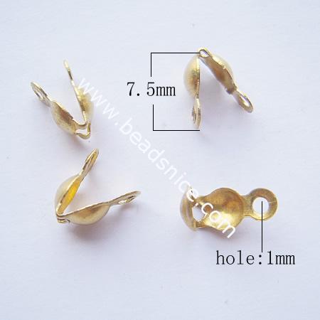 Brass Terminators, bead tip, bottom clamp on,4mm, nickel-free,hole:about 1mm,