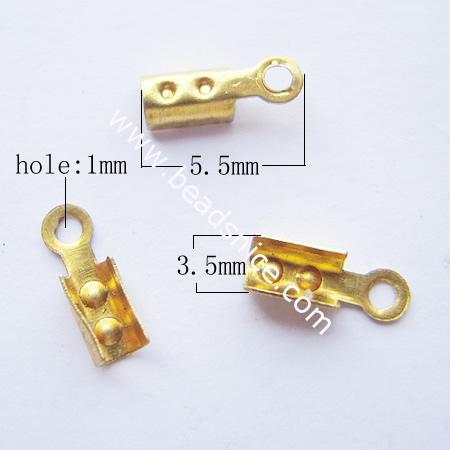 Brass Terminators, bead tip, bottom clamp on,5.5x3.5mm, nickel-free,hole:about 1mm,