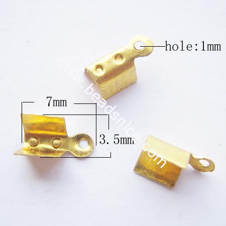 Brass Terminators, bead tip, bottom clamp on,7x3.5mm, nickel-free,hole:about 1mm,