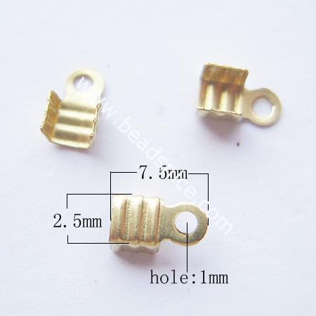 Brass Terminators, bead tip, bottom clamp on,7x3.5mm, nickel-free,hole:about 1mm,