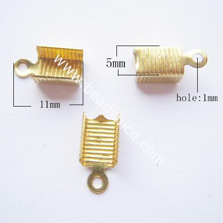 Brass Terminators, bead tip, bottom clamp on,11x5mm,nickel-free,hole:approx :1mm,
