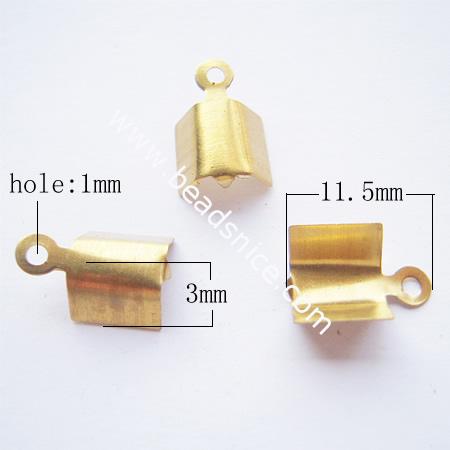 Brass Terminators, bead tip, bottom clamp on,nickel-free,hole:approx :1mm,