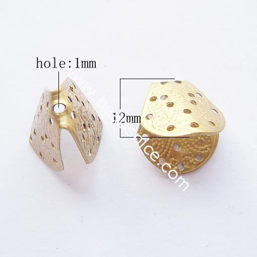 Jewelry brass Terminators,bottom clamp on,12mm long,hole:approx 1mm,