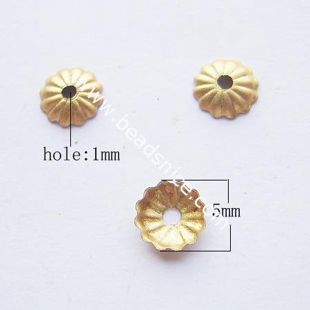 Jewelry brass bead cap,lead free,nickel free,flower,5mm,hole:about 1mm,