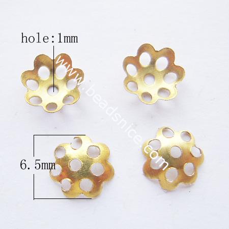 Jewelry brass bead cap,lead free,nickel free,flower,6.5mm,hole:about 1mm,