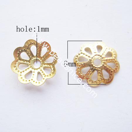 Jewelry brass bead cap,lead free,nickel free,flower,8mm,hole:about 1mm,