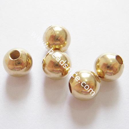Jewelry smooth surface spacer beads, brass, round,nickel  free, lead free, 6mm, hole:2.5mm,