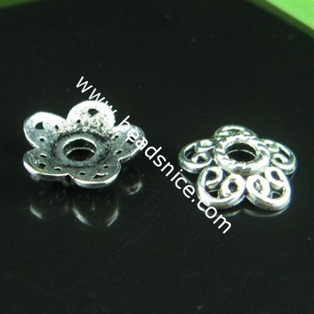 Zinc alloy bead caps,Flower,11.5mm,inside diameter:11mm,hole:about 3mm, lead-free,nicekl free,