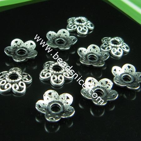 Zinc alloy bead caps,Flower,11.5mm,inside diameter:11mm,hole:about 3mm, lead-free,nicekl free,