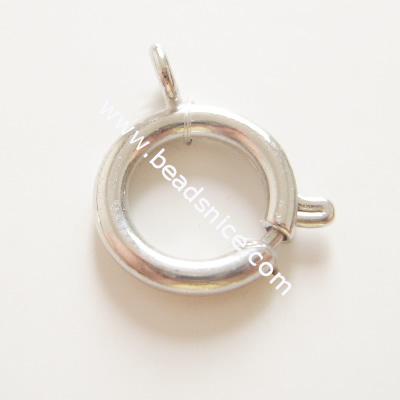 Jewelry spring ring clasp, brass, 12mm,inside diameter:9mm,hole:2mm, nickel free,lead safe,
