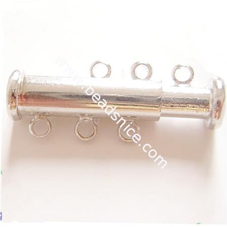 Jewelry brass slide lock clasp,three rows, nickel free, lead free,20x5mm,hole:about 2mm,