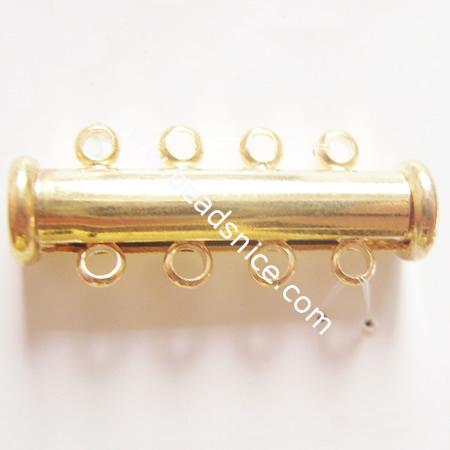 Jewelry slide lock clasp, brass,four rows, nickel free, lead free,25x5mm,
