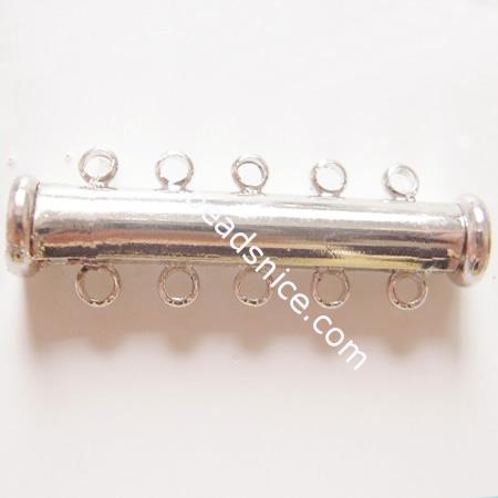 Brass slide lock clasp,five rows, nickel free, lead free,30x5mm,hole:about 2mm,