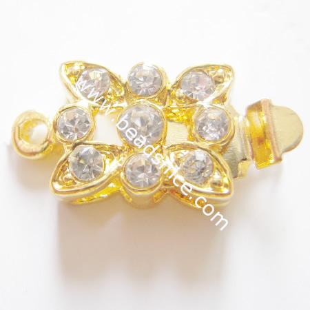 Jewelry brass clasp with rhinestone,nickel free,lead safe,heart,9x17mm,one row,