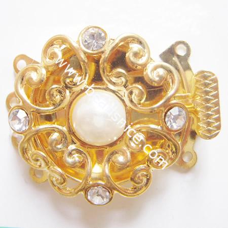 Jewelry brass clasps, with rhinestone,nickel free,flower,23x28mm,three rows,