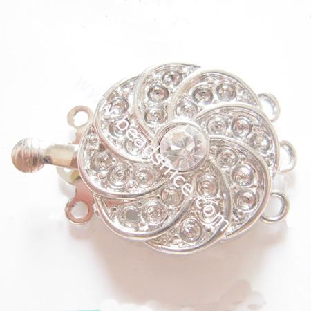 Jewelry brass clasp with rhinestone,flower,nickel free,lead safe,19x27mm,